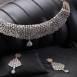 Priyaasi Rose Gold-Plated American Diamond Studded Jewellery Set